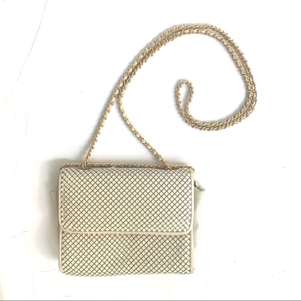WHITING & DAVIS VINTAGE IVORY MESH CROSSBODY BAG